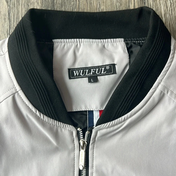 Wulful Jacket Gray White Casual Lightweight Bomber Jacket Size Large Zip Up - Picture 7 of 13